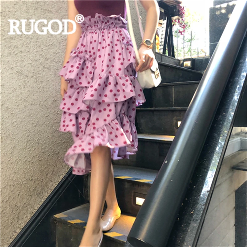 Женская длинная юбка из шифона RUGO Элегантная Лоскутная Асимметричная в горошек с