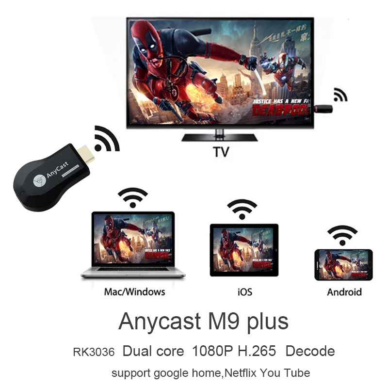 Новый hfly Anycast m9 plus Флешка для wifi и телевидения chrome netflix hulu Youtube RK3036 поддержка