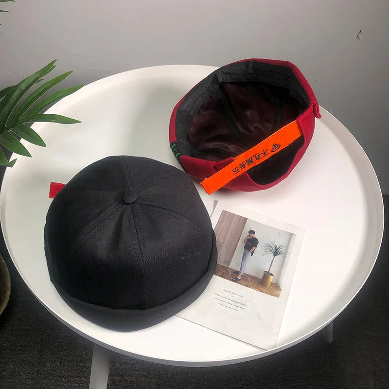 Skullies Beanies Wo мужские шапки-бини, новинка, одноцветная хлопковая Повседневная шапка, шапка бини с черепом, тыква, Ретро стиль, темно-синие мужские шапки без полей