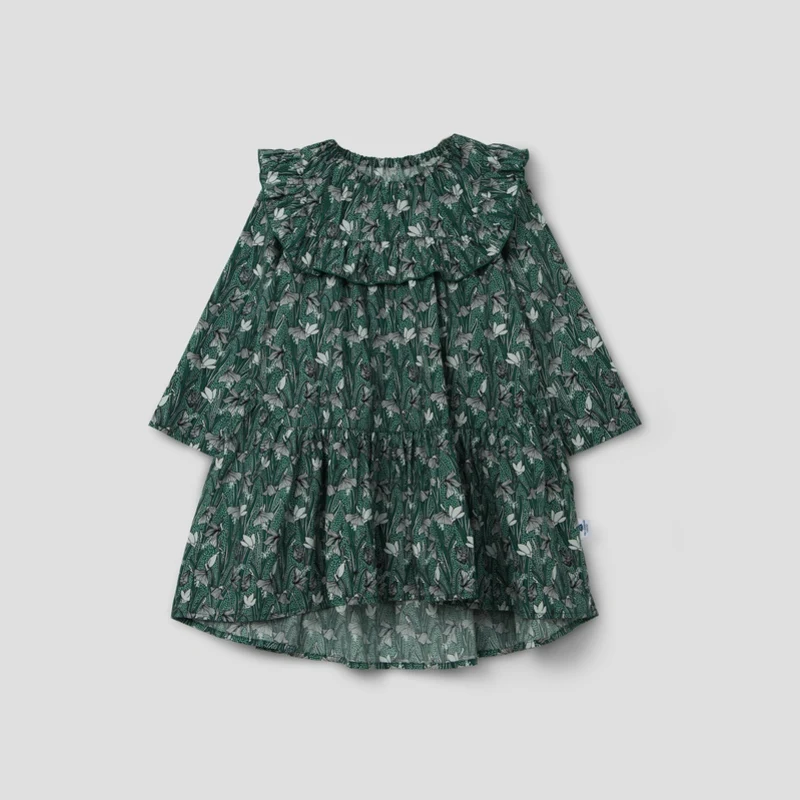 green Minibalabala/хлопковое платье для девочек; Новинка г.; весенние детские свободные платья с длинными рукавами и цветочным рисунком; весенне-осенняя одежда принцессы - Цвет: green