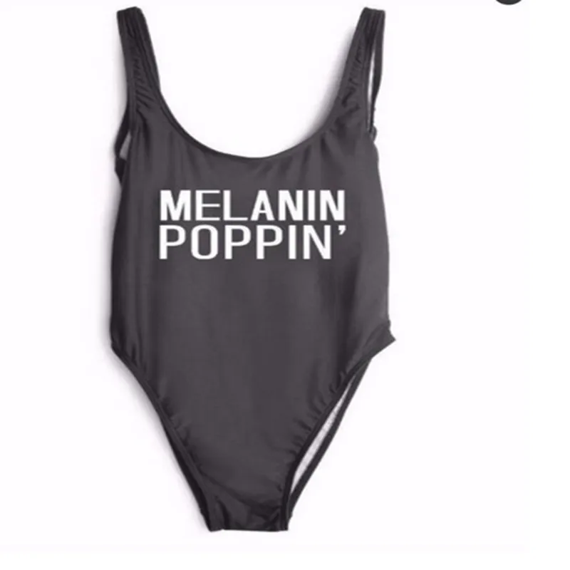 Купальник MELANIN POPPIN с высоким вырезом и надписью сплошной Забавный купальник