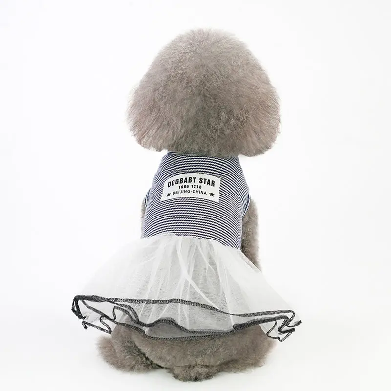 

Pet Dog Fashion Striped Spring Summer Clothes Black Pink Lace Edge Dresses For Small Dogs DC7112
