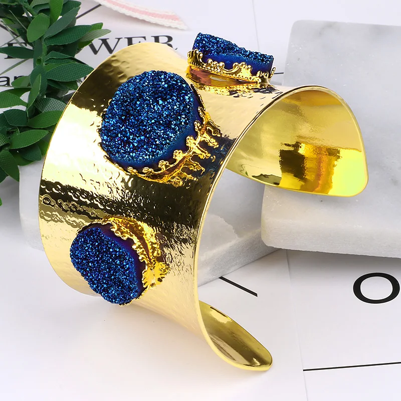 Круглый браслет Natura Druzy с золотыми ручками 20-25 мм роскошный и винтажный