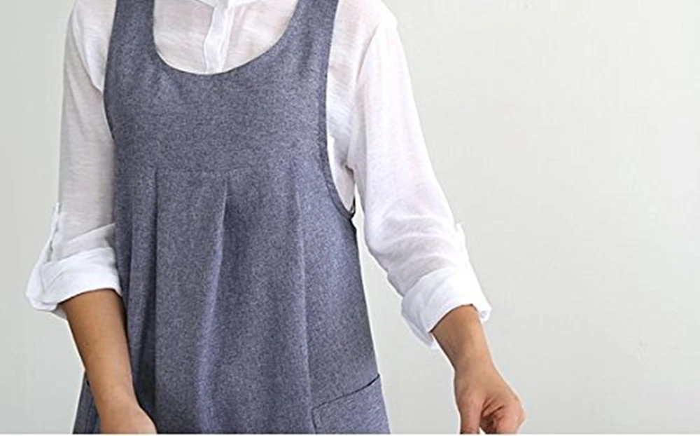 British Style Back Button Shape Natural Cotton Apron Big Size Kitchen Cooking Clothes -blue Color | Дом и сад