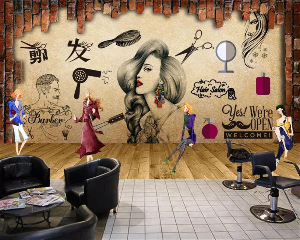 

beibehang Custom size Modern thickening papel de parede 3d wallpaper hairdressing background barber shop nostalgic retro make-up