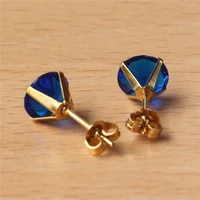 316 l stainless steel gold color vacuum plating with 8mm round aaa new royal blue zircon stud earrings jewelry 201903011437