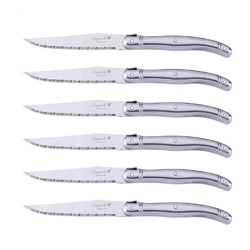 

9" Laguiole Stainless Steel Steak Knife set Dinner Knives Silver Dinnerware Restaurant Western Cutlery Serrated Blade Tableware