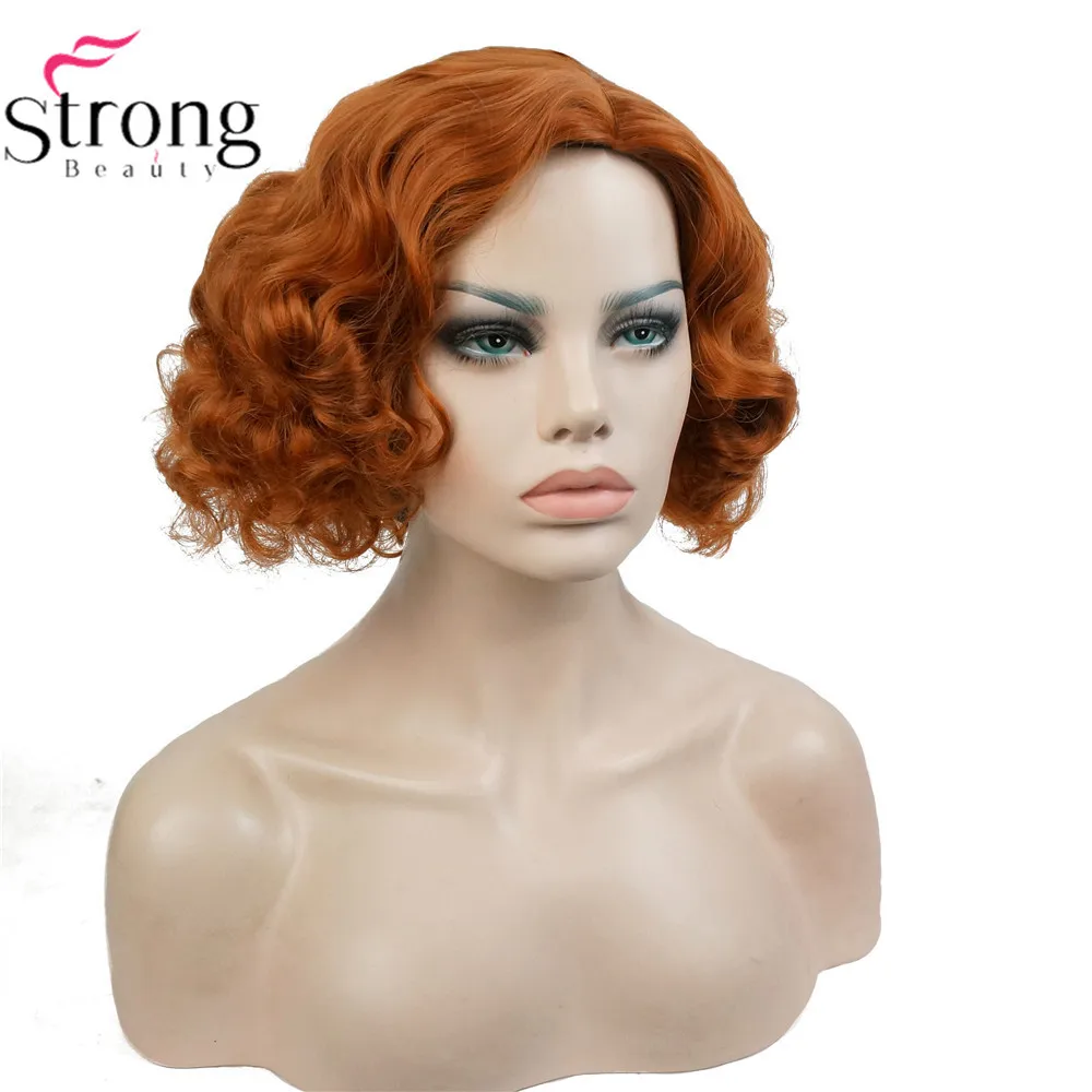 Copper StrongBeauty медные/белокурые волосы, короткие кудрявые волосы, Женские синтетические парики без шапочки - Цвет: Copper