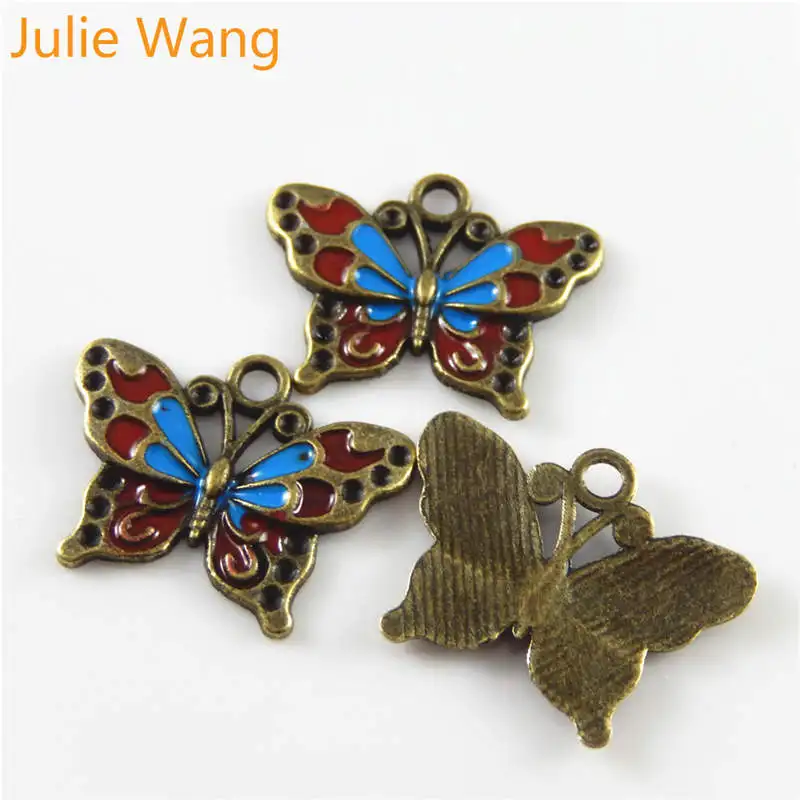 Julie Wang 10 шт. цветная подвеска с эмалированной бабочкой античное бронзовое