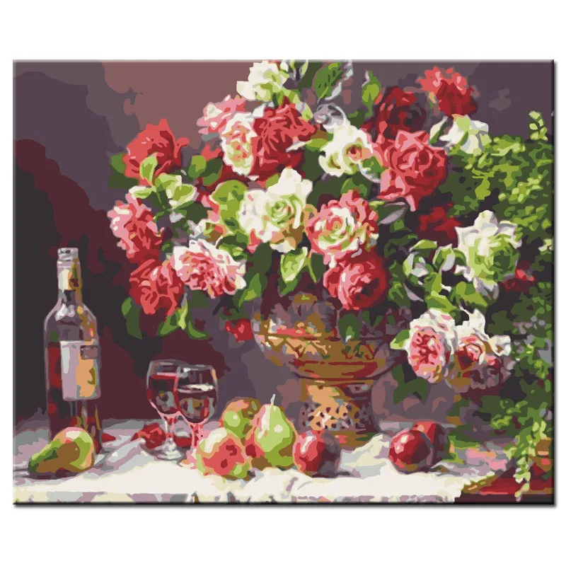 Qluo красное вино Стекло и цветочный узор маслом по номерам на холсте цифровой