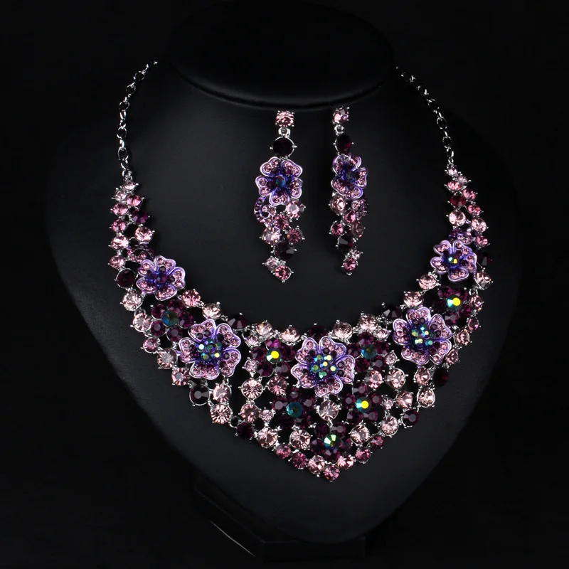 Мода Чешского Цветы Посеребренная Обесцветить Горный Хрусталь Серьги Заявление