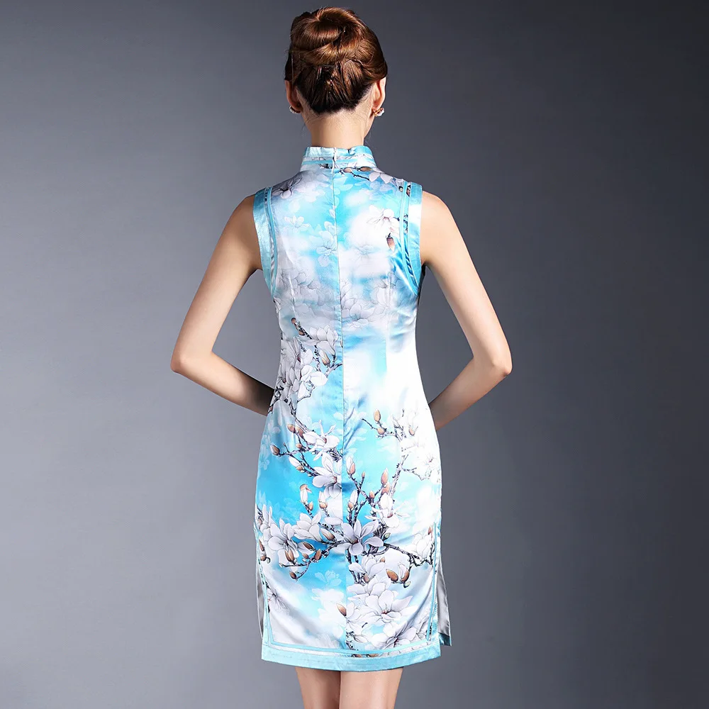 2015 Summer New Style 97% Heavy Silk Short Cheongsams Top Tailor Sleeves Slim Mini Qipao Amazing Quality Daily/Gown Dress | Тематическая