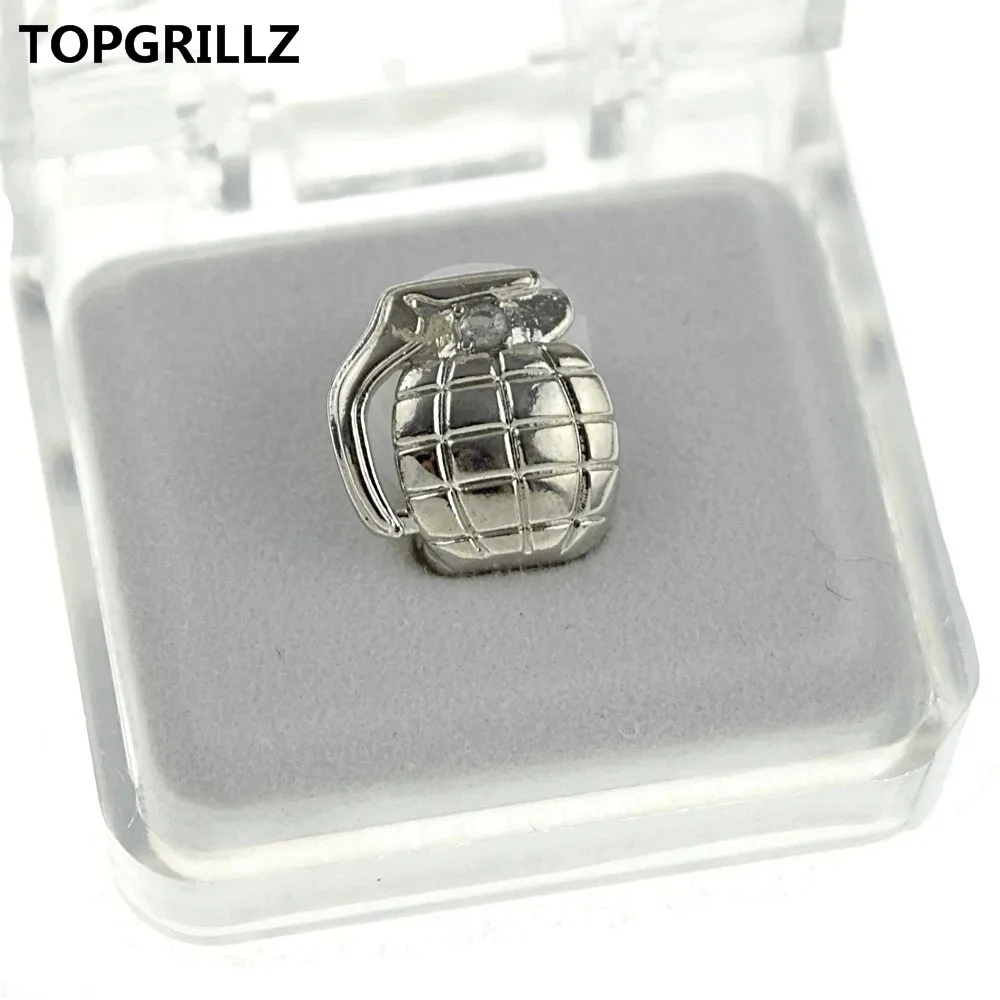 TOPGRILLZ мужские Новые Позолоченные с открытым лицом, Корона скорпиона, однозубные грили, крышка, глянцевая полировка, хип-хоп Bling Grillz - Окраска металла: Silver Grenade