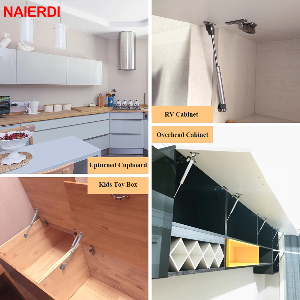 NAIERDI Cabinet Door Gas Spring Hinges Set of 4 - 6-15KG Hydraulic Hinge Strut Lid Support for Kitchen Cupboards and Furniture image 3