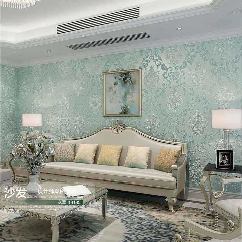 Рулон нетканых 3D обоев QIHANG в европейском стиле Роскошные синие и серые 0 53 М * 10 м =