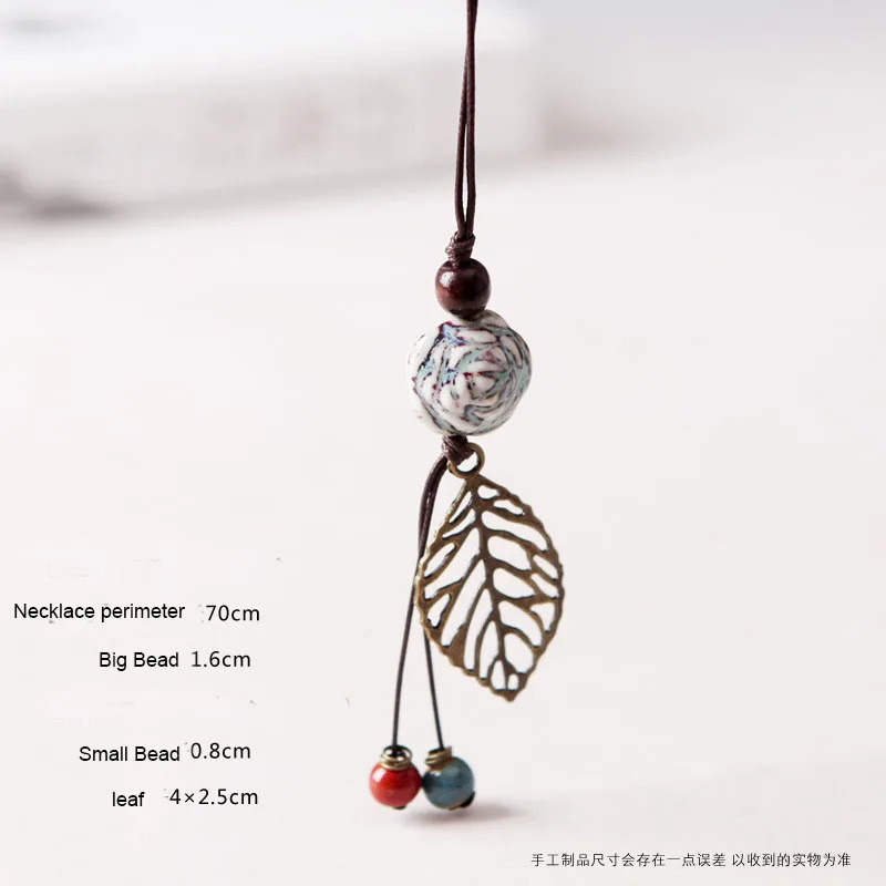 Handmade Ethnic Jewelry Women's Long Hand Made Ceramic Beads Deer Head Flower Pendant Sweater Chain Necklace WW-169 | Украшения и