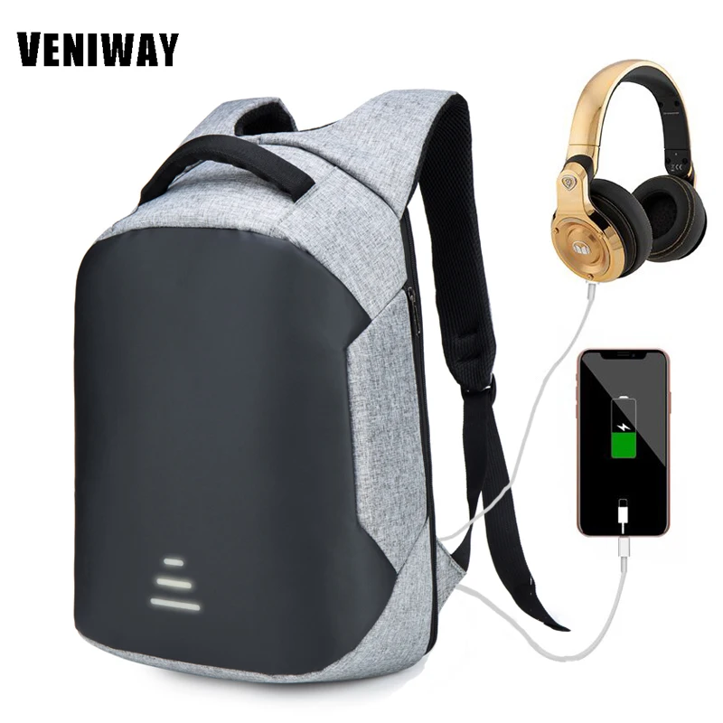 Мужской рюкзак для ноутбука VENIWAY водонепроницаемый с usb зарядкой и защитой от