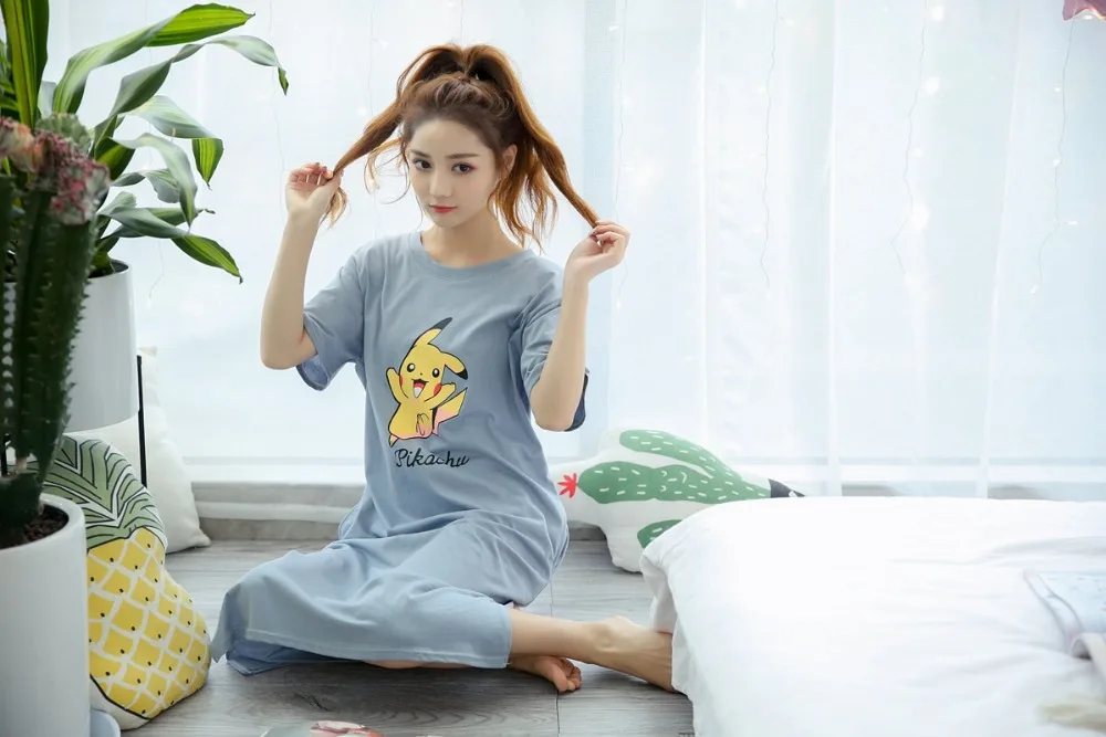 Женская ночная рубашка Kawaii gecelik пижама Пикачу Ночное платье koszula nocna Harajuku одежда ночное платье lenceria mujer размера плюс