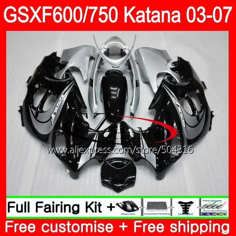 Серебряный корпус blk для SUZUKI KATANA GSX750F GSXF 750 600 34SH21 GSXF600 03 04 05 06 07 GSXF750 2003 2004 2005 2006 2007