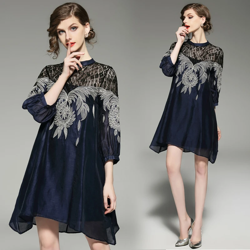 

Платье с кружевной вышивкой и длинным рукавом, европейский стиль