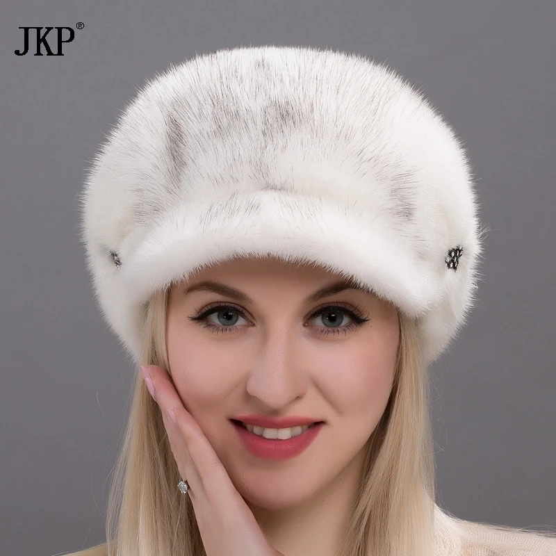 Сезон Зима Элегантные все настоящие норковые меховые шапки для женщин из