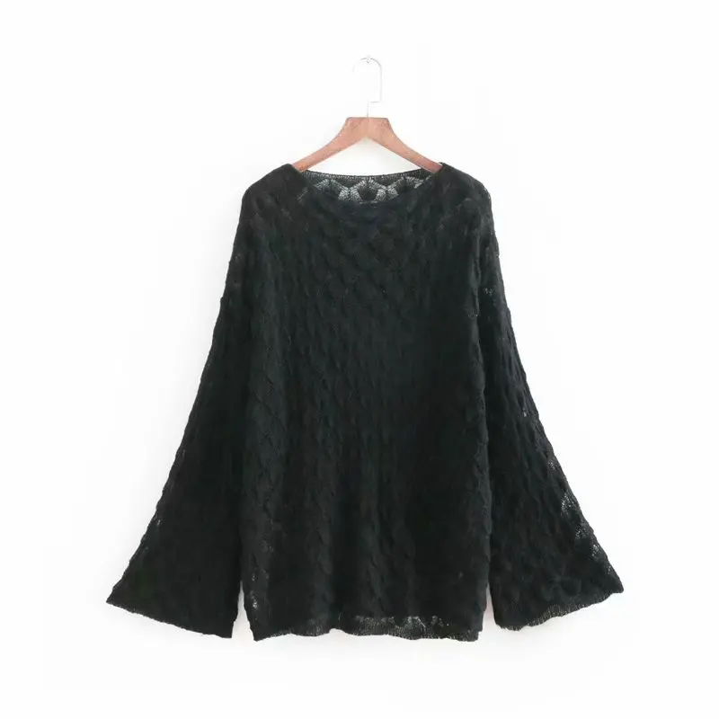 Lanbaiyijia Newest Flare Long Sleeve Solid Hollow out Women Sweaters Fashion Loose Knitted Pullovers 6 Color | Женская одежда
