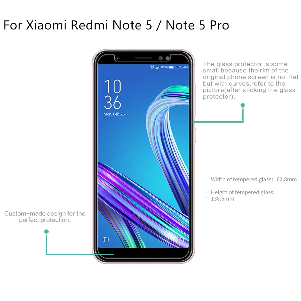 Закаленное стекло для Xiaomi Redmi Note 5 2 шт. защита экрана прозрачная оригинальная