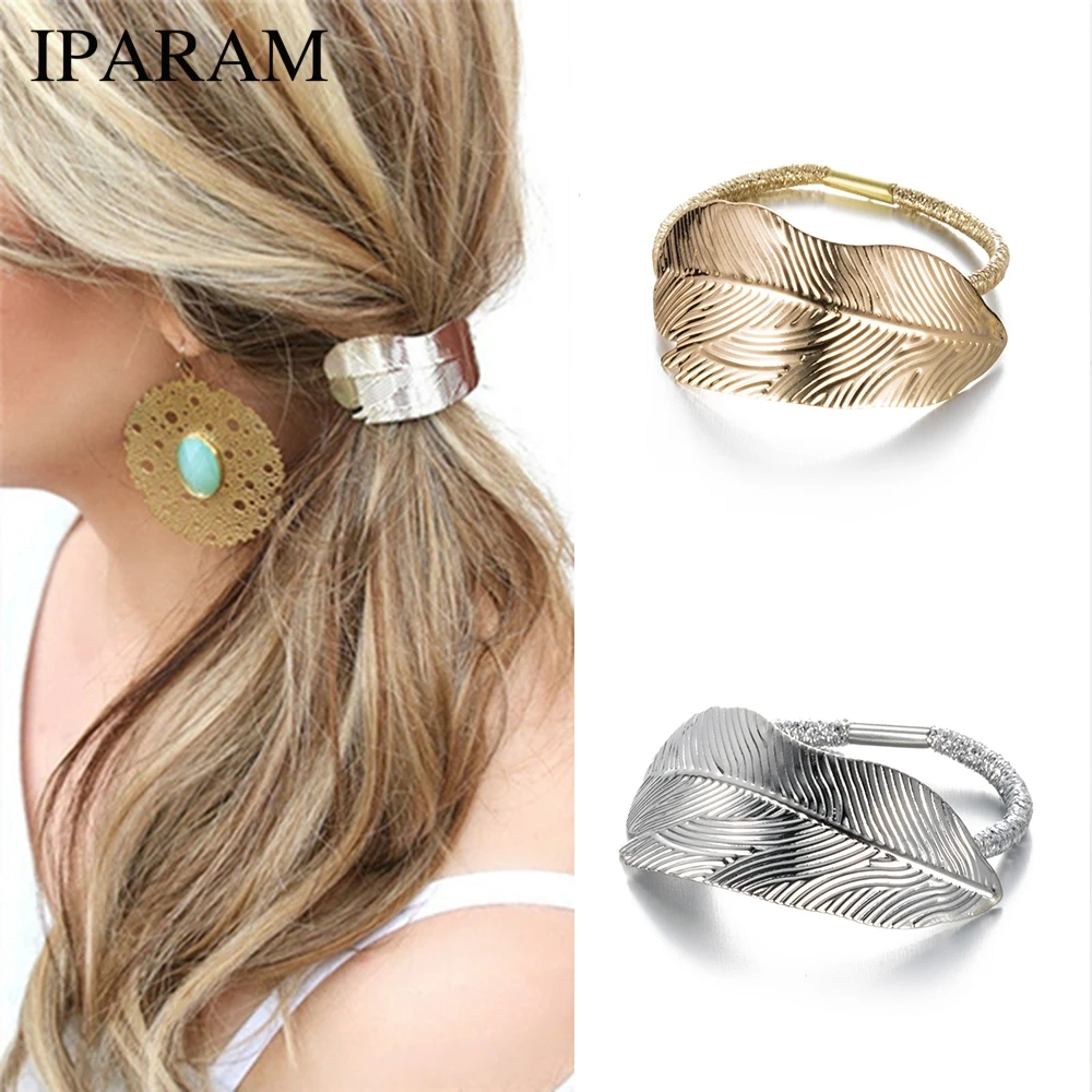 

IPARAM 2020 Fashion Hot Woman Leaf Hairband Rope With Elastic Ponytail Party Holiday Hairband Hair Accessories