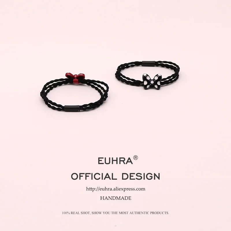 EUHRA, 2 цвета, эластичные резинки для волос с бантом для женщин и девочек, лента для волос в горошек, Детская резинка
