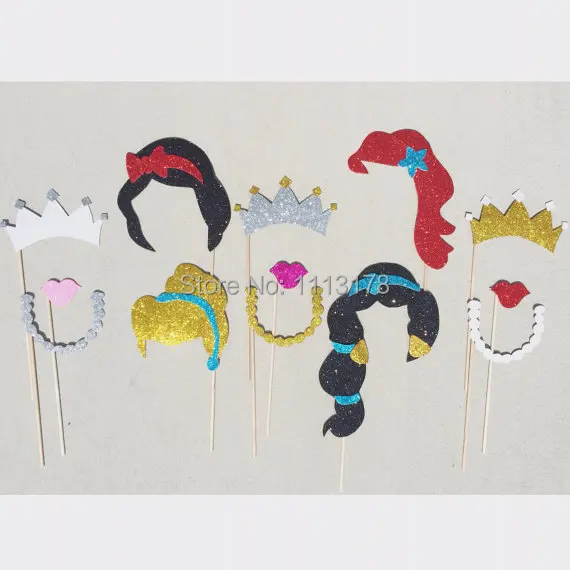 

cute Princess Inspired Glitter Photo Booth Prop Set; Princess Birthday Props girls birthday party masks