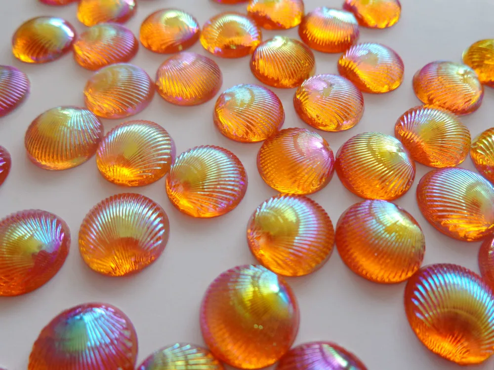 Стразы с круглым узором в виде ракушки 10 мм оранжевый цвет AB без отверстий