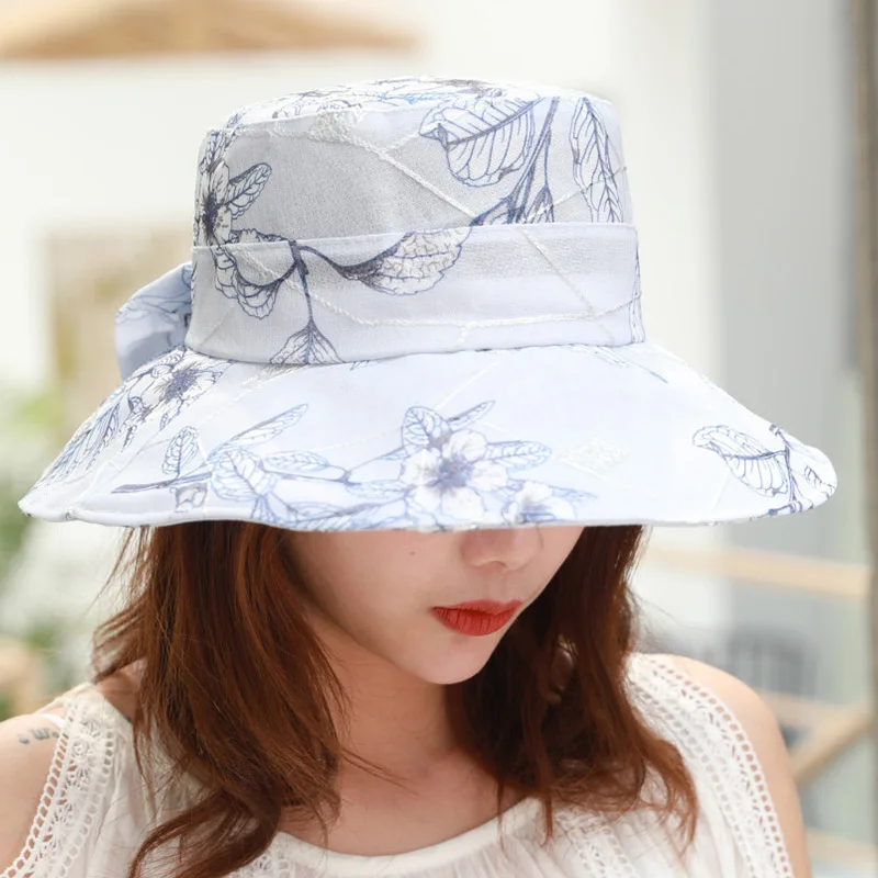 Летняя шляпа для рыбалки с принтом ленточки - женские повседневные ведра из органзы для взрослых с плоской складкой и складываемыми дамскими рыбаками.