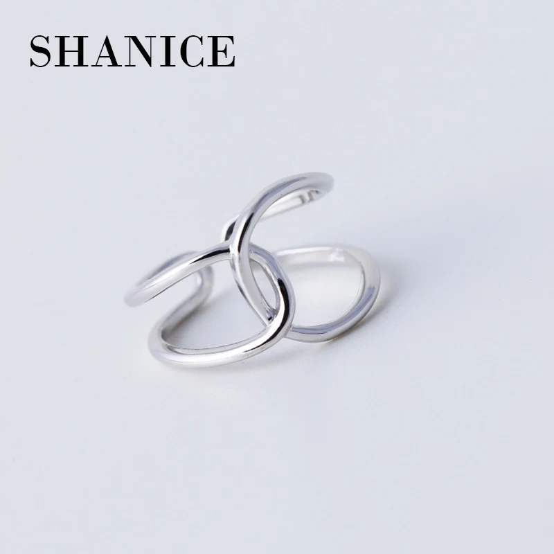 SHANICE 925 чистого серебра X дырчатыми перекрестными Открытое кольцо модная держащая форму простой Регулируемый Палец ювелирное изделие для Для женщин Gir