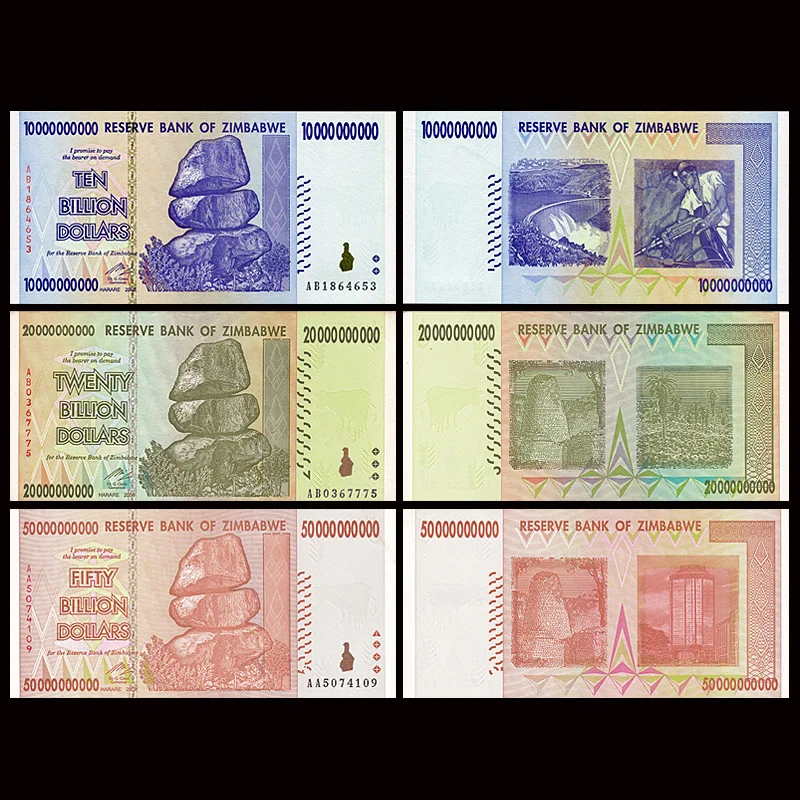 Набор из 3 предметов zimbia 10 20 50 млрд долларов 2008 Official XF P 85 86 87|Безвалютные монеты| |