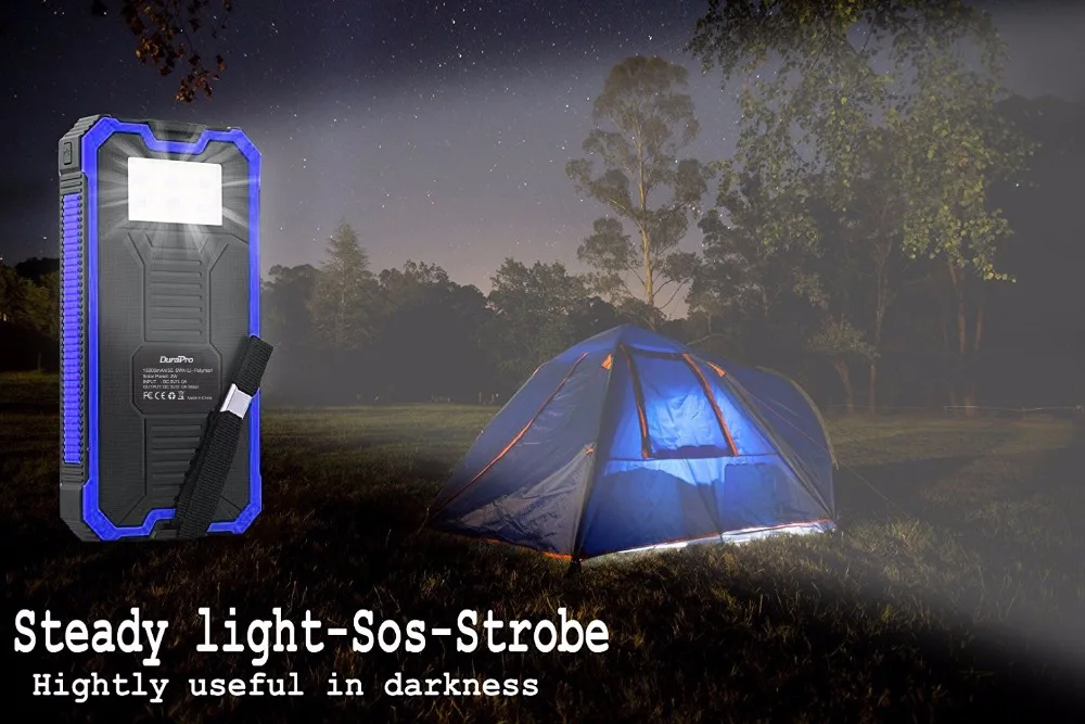 Перезаряжаемый внешний аккумулятор на солнечной энергии с 2 usb портами 1500 мАч со