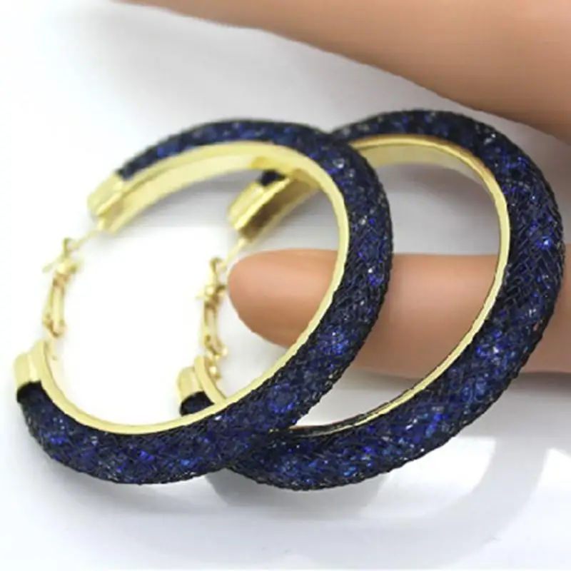 Fashion Gold Color 18 Colors Mesh Chain Hoop Earrings For Women Crystal New Design Circles Ornaments Jewelry Gifts | Украшения и