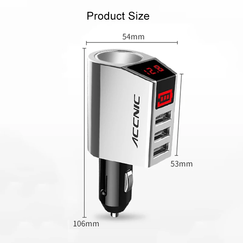 ACCNIC 3USB Автомобильный Разветвитель Прикуривателя 80 Вт Мощность адаптер с