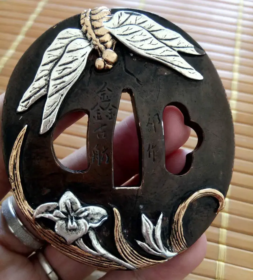 Tsuba Набор хороший медь Цуба Стрекоза тема защита для японского самурая меч Цуба для Катаны/Каширы/Fuchi Menuki DIY аксессуары - Цвет: Tsuba