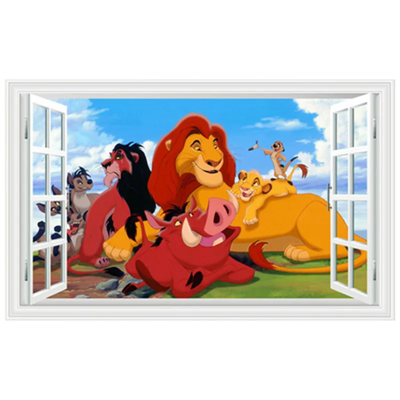 Мультяшные наклейки на стену с Львом Король животных поддельные 3d окно виниловые