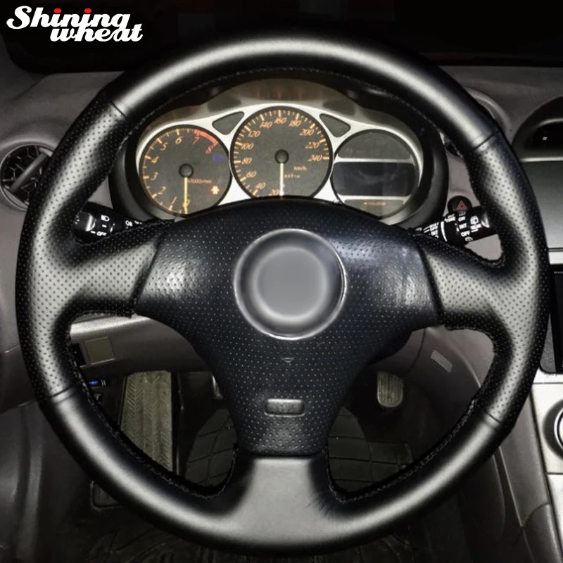 Shining wheat Black Leather Car Steering Wheel Cover for Toyota RAV4 1998-2003 Celica 1998-2005 Corolla (US) 2003-2008