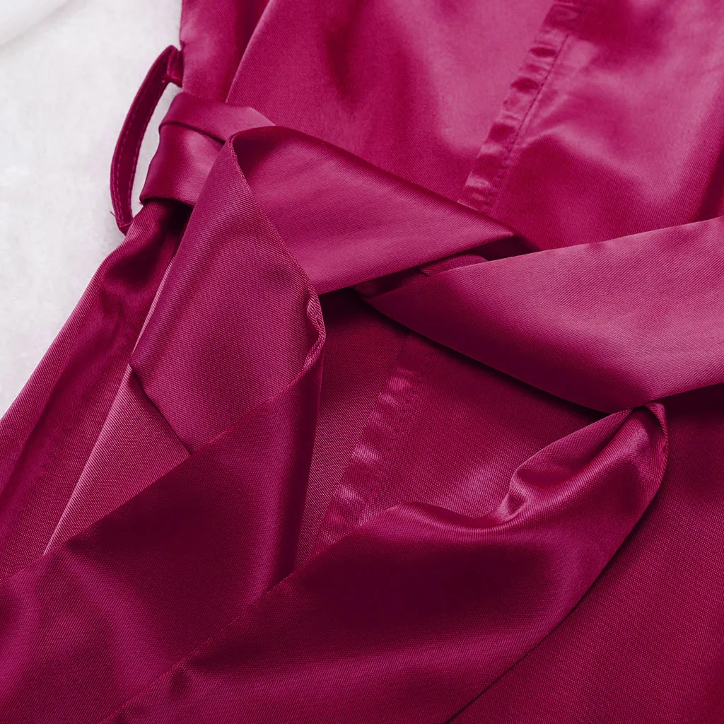 Short Sleeve Robe Women Satin Pajama Sexy Night Dress With Belt Nighties Nightgown Sleepwear Nightwear Nightshirt Bathrobe