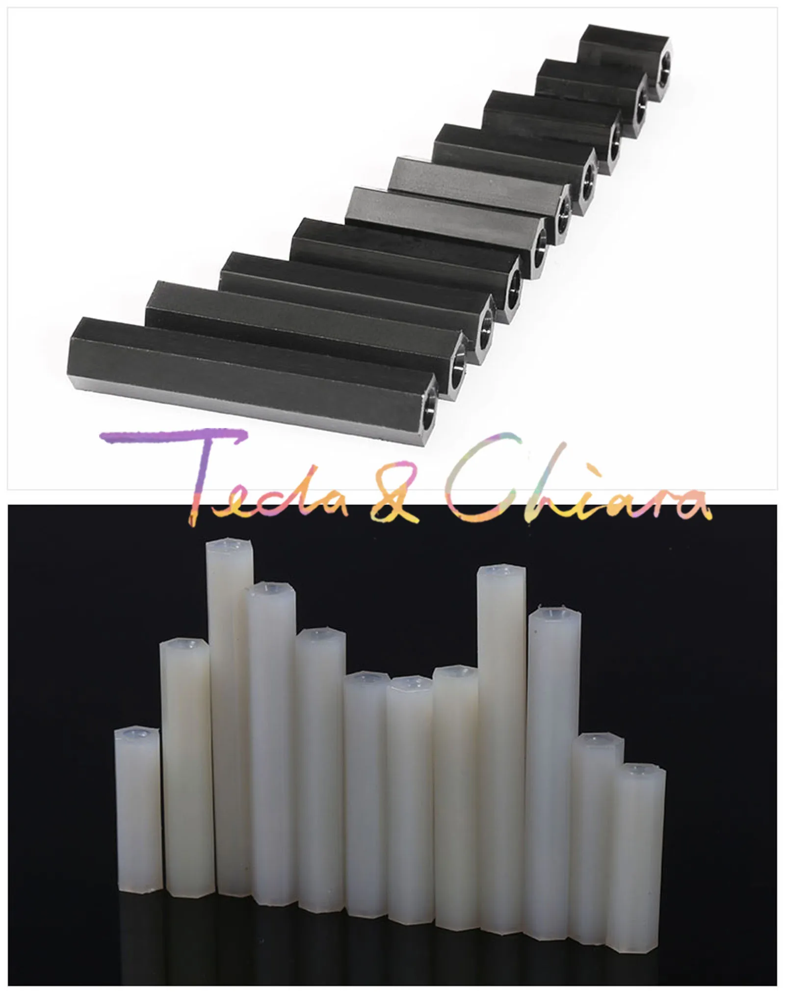 

10Pcs M2 x 10mm New 10 * Black White Nylon Hex Standoff Spacer Female Female Length Plastic