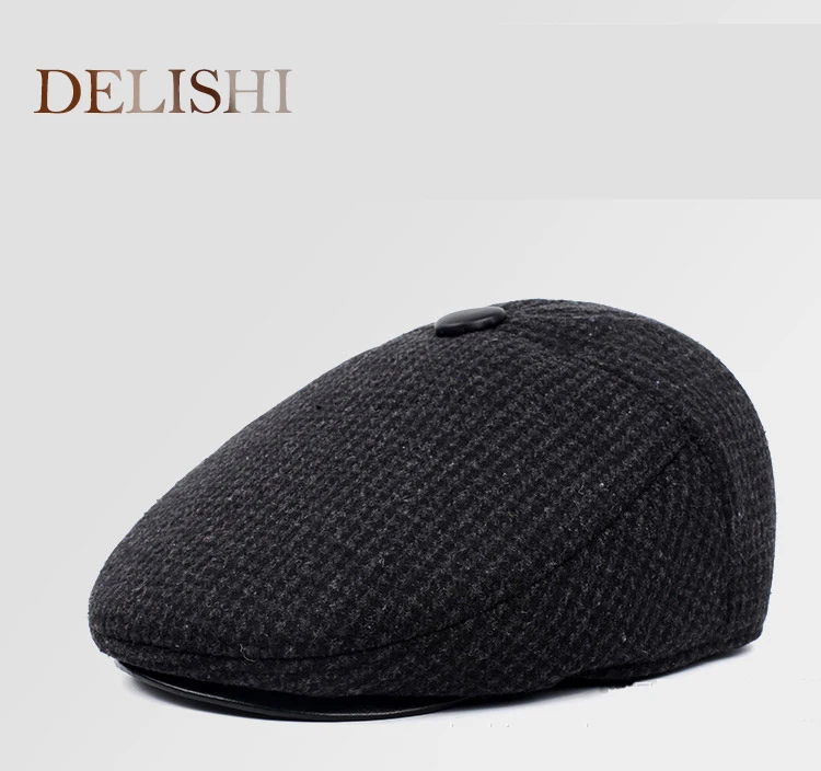 Новинка модные мужские береты на осень и зиму плотные наушники шерстяная шапка в