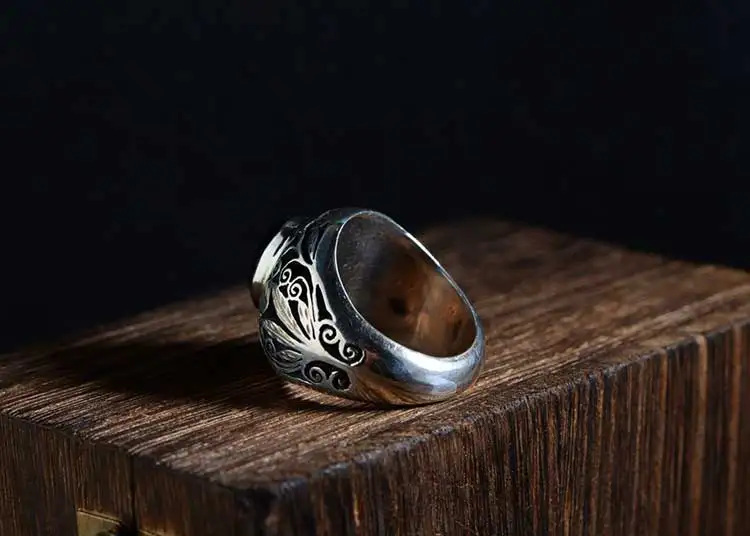 FNJ 925 Серебряное цветочное кольцо, новая мода, черный камень, S925 Стерлинговое тайское серебро, кольца для мужчин, ювелирные изделия, США Размер 6,5-10,5