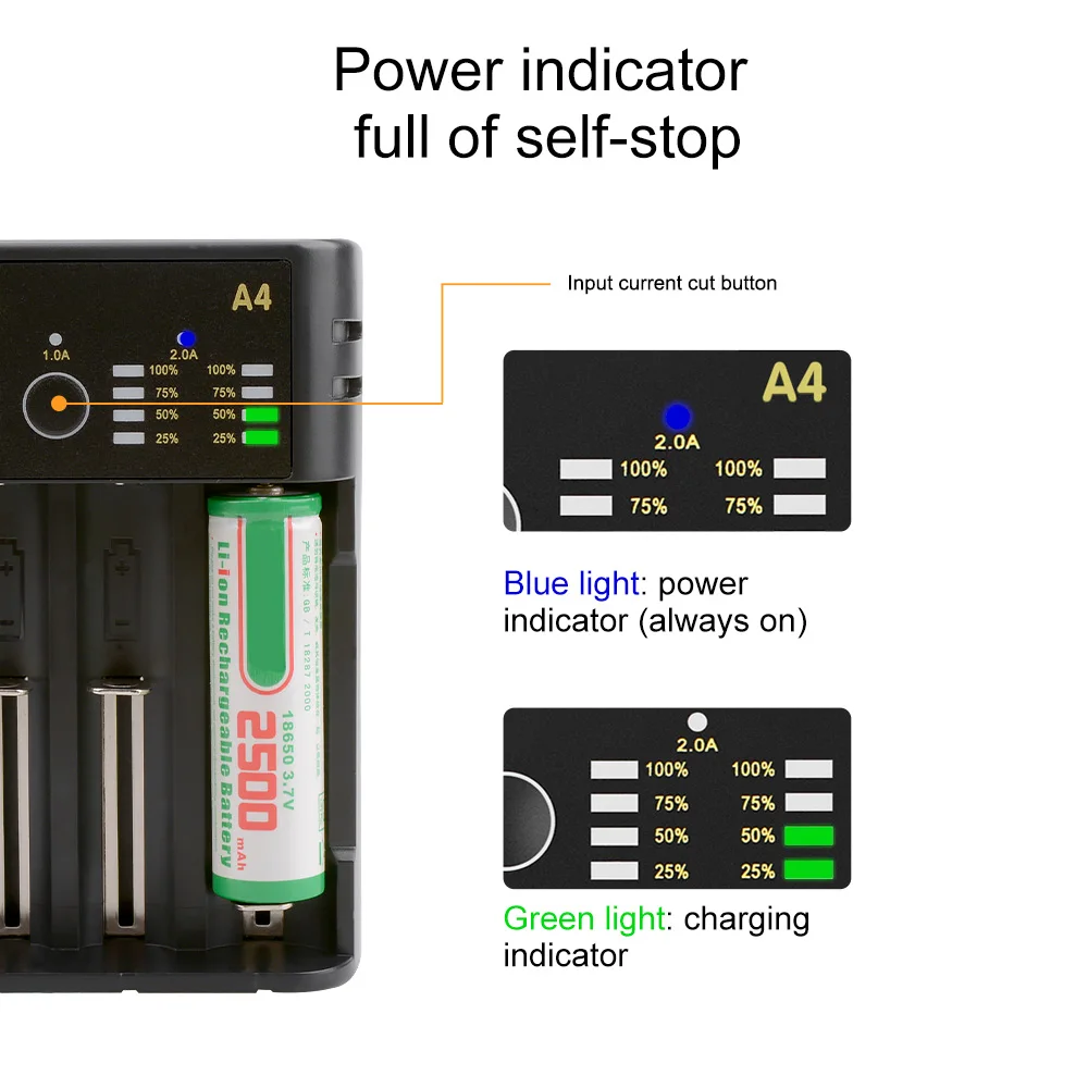 AIYIMA Универсальное зарядное устройство 18650 4 слота AA AAA Li ion USB 21700 интеллектуальная