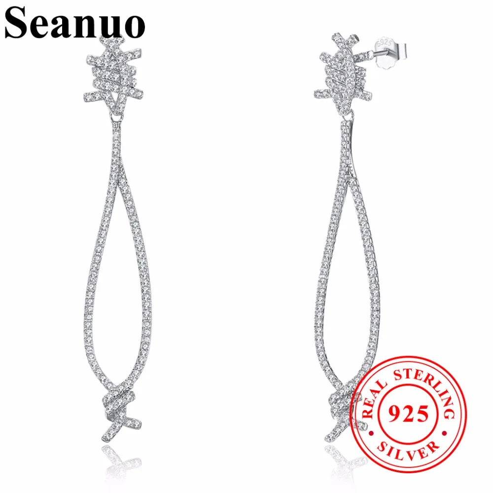 Seanuo Luxury 100% Sterling Silver Big Water Drop Full CZ Stone Earrings Jewelry For Women Fashion Female Engagement on - Украшение для ушей из стерлингового серебра с большим подвесом из камня CZ в стиле Seanuo Luxury для женщин моды и помолвки