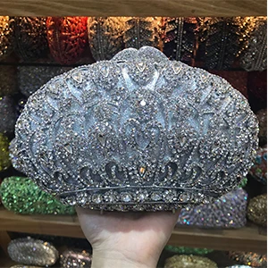 Silver Роскошный красный цвет хрустальный металлический клатч женская сумка жесткий чехол Свадебный вечерний клатч вечерняя сумка со стразами Свадебные Стразы кошелек - Цвет: Silver