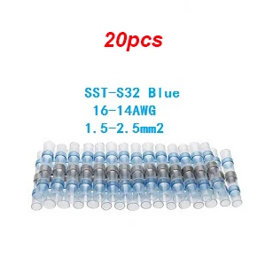 20 pcs Blue Термоусадочный стыковой провод соединители водонепроницаемый луженый медный припой уплотнительные клеммы комплект - Цвет: 20 pcs Blue