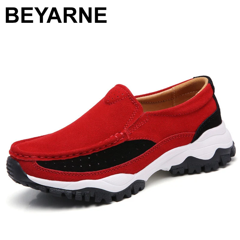 

BEYARNE 2019 Spring Autumn Platform Shoes Slip on Creepers Sneakers Moccasins Suede Leather Loafers New Sneakers For WomenE559