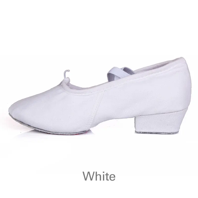 White Балетки с мягкой подошвой для женщин/детей/девочек/детей, парусиновая танцевальная обувь для джаза на квадратном каблуке, женская обувь для латинских танцев, танго, упражнений - Цвет: White